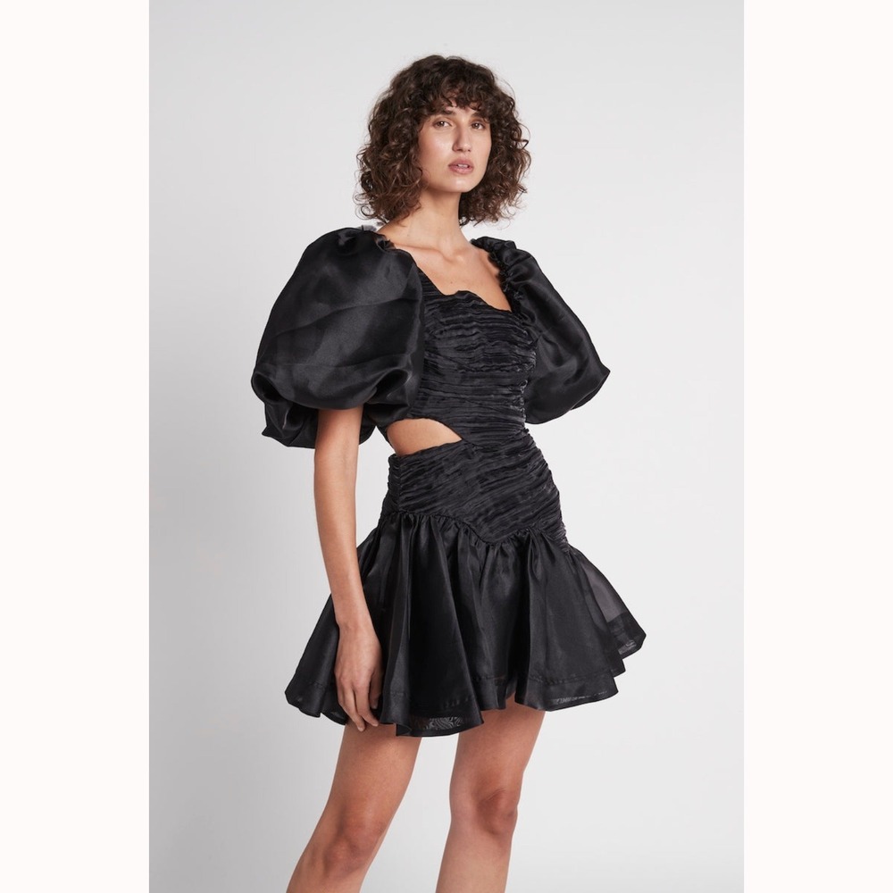 NWT Aje Joan Puff Sleeve Mini Dress AU 6 US 2 Black Cut Out Party Cocktail